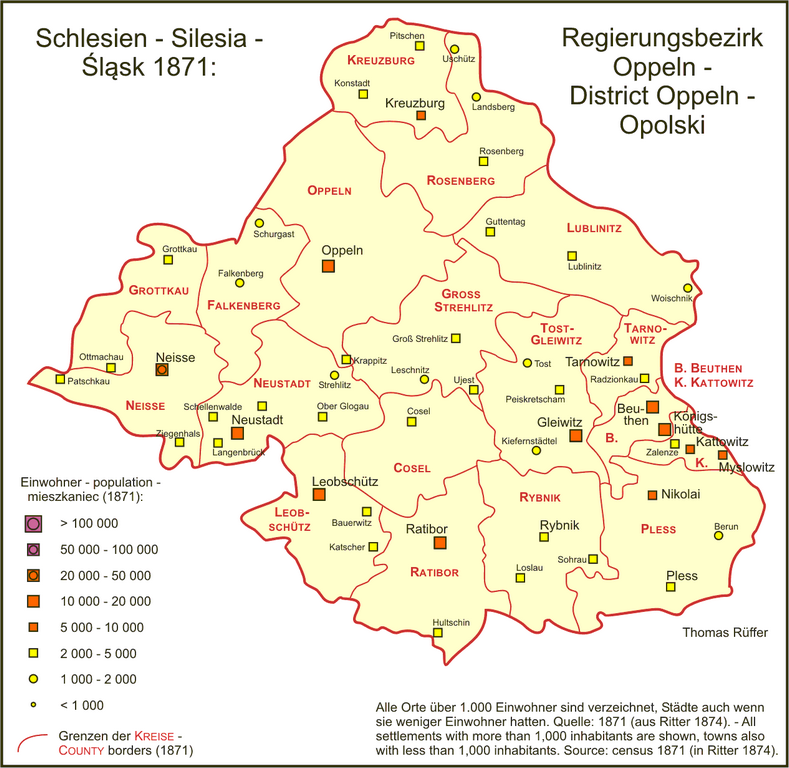 Oberschlesien Regierungsbezirk Oppeln um 1871